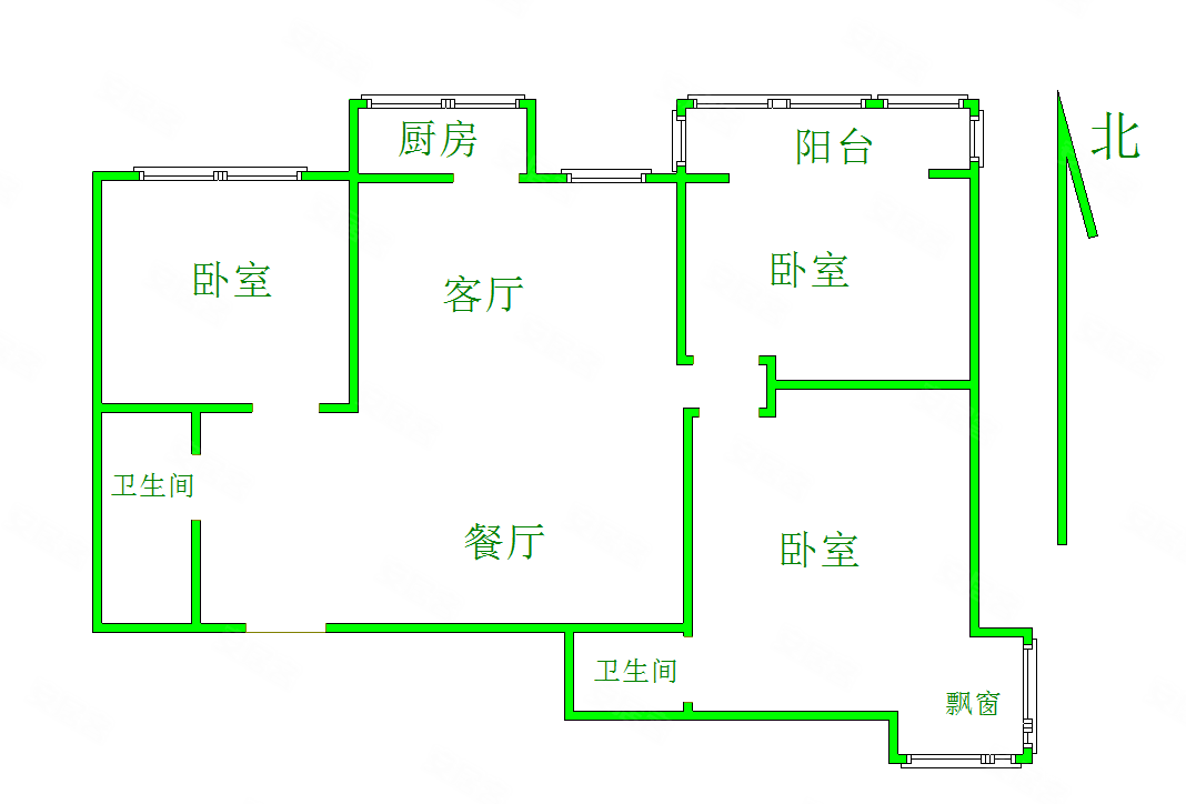 青竹园3室2厅2卫110㎡南北59万