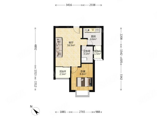 【多图】名仕阁,蔡屋围租房,名仕阁 1室1厅1卫 电梯房 精装修 53平