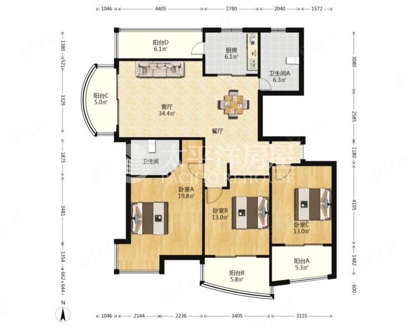 盛世年华3室2厅2卫145.34㎡南1545万