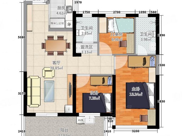 南宁良庆五象大道彰泰城(b区)急租 彰泰城 3室2厅2卫 精装 领包入住