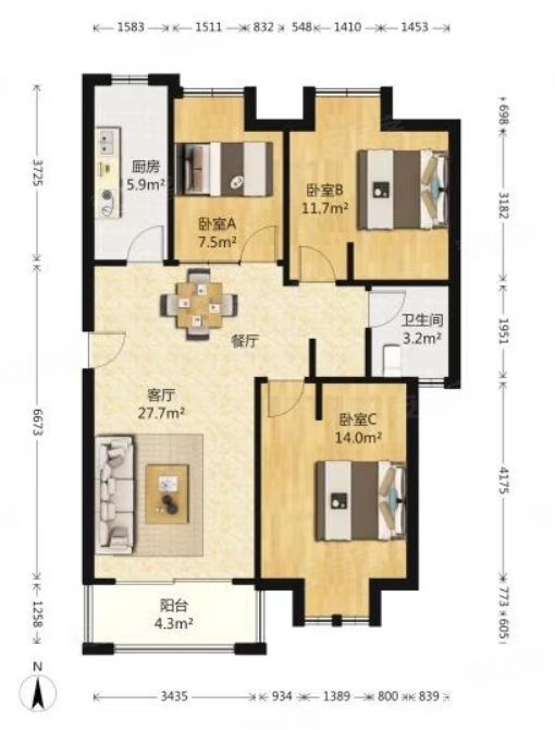 同润玫瑰芳苑(公寓住宅)6室3厅2卫88.82㎡南北298万