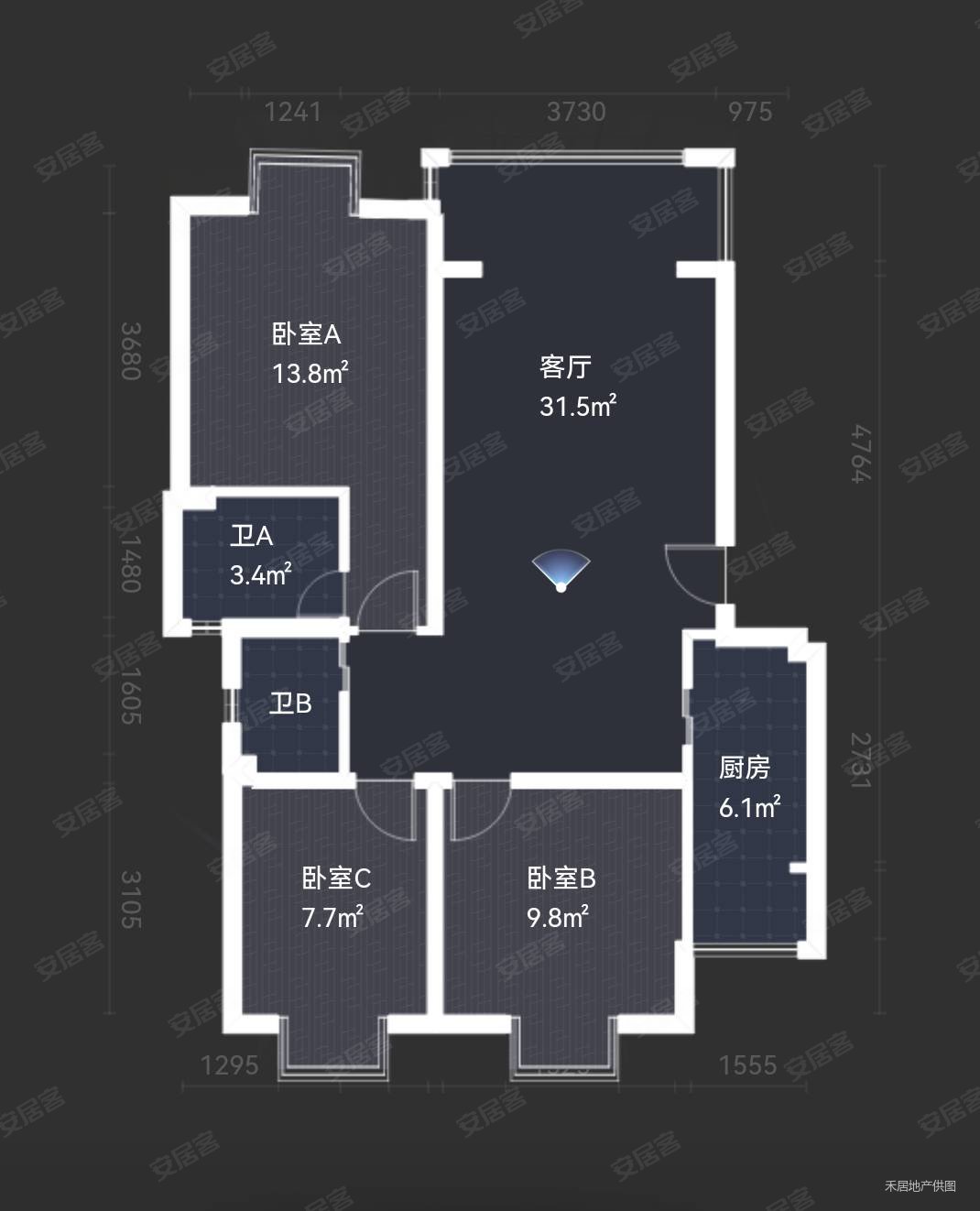 弘阳都江府一期3室2厅2卫119.06㎡南北119万