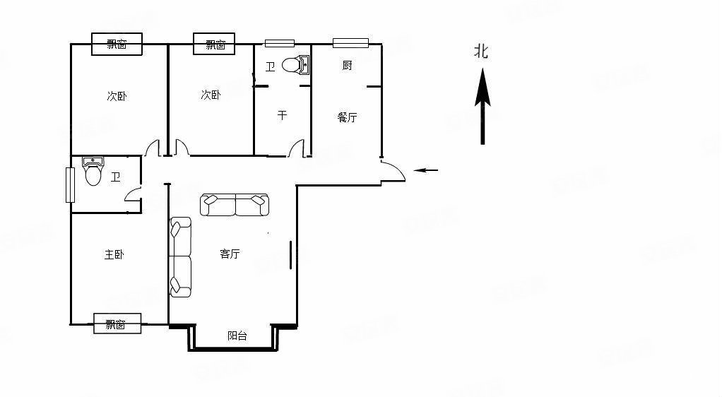 翡翠国际(公寓住宅)3室2厅2卫137㎡南北121万