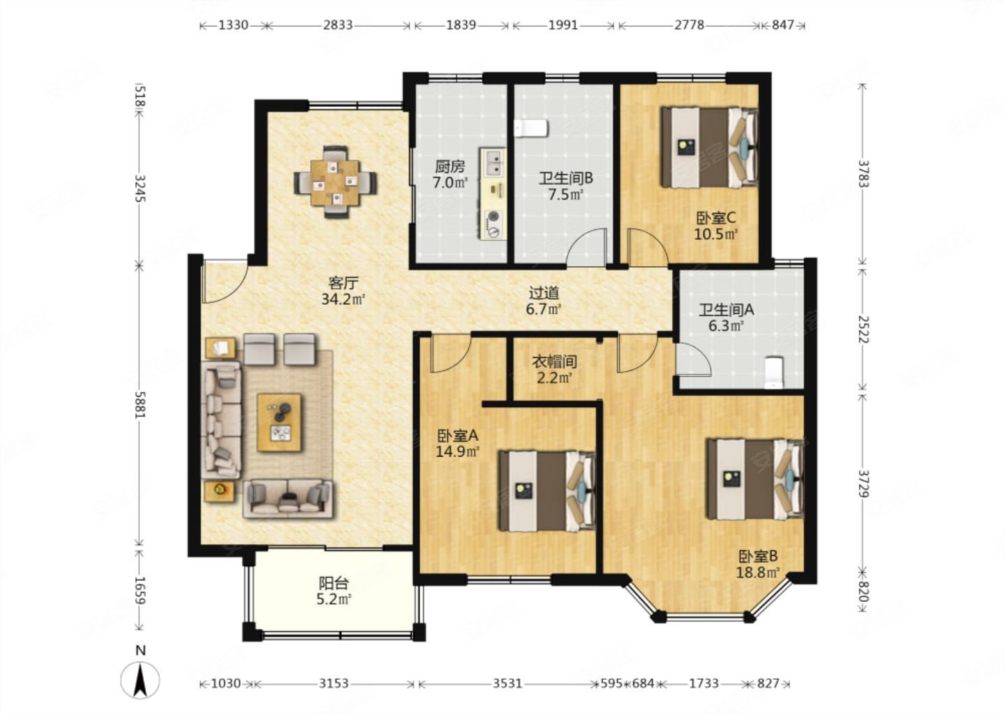 中义阿卡迪亚3室2厅2卫137.46㎡南352万