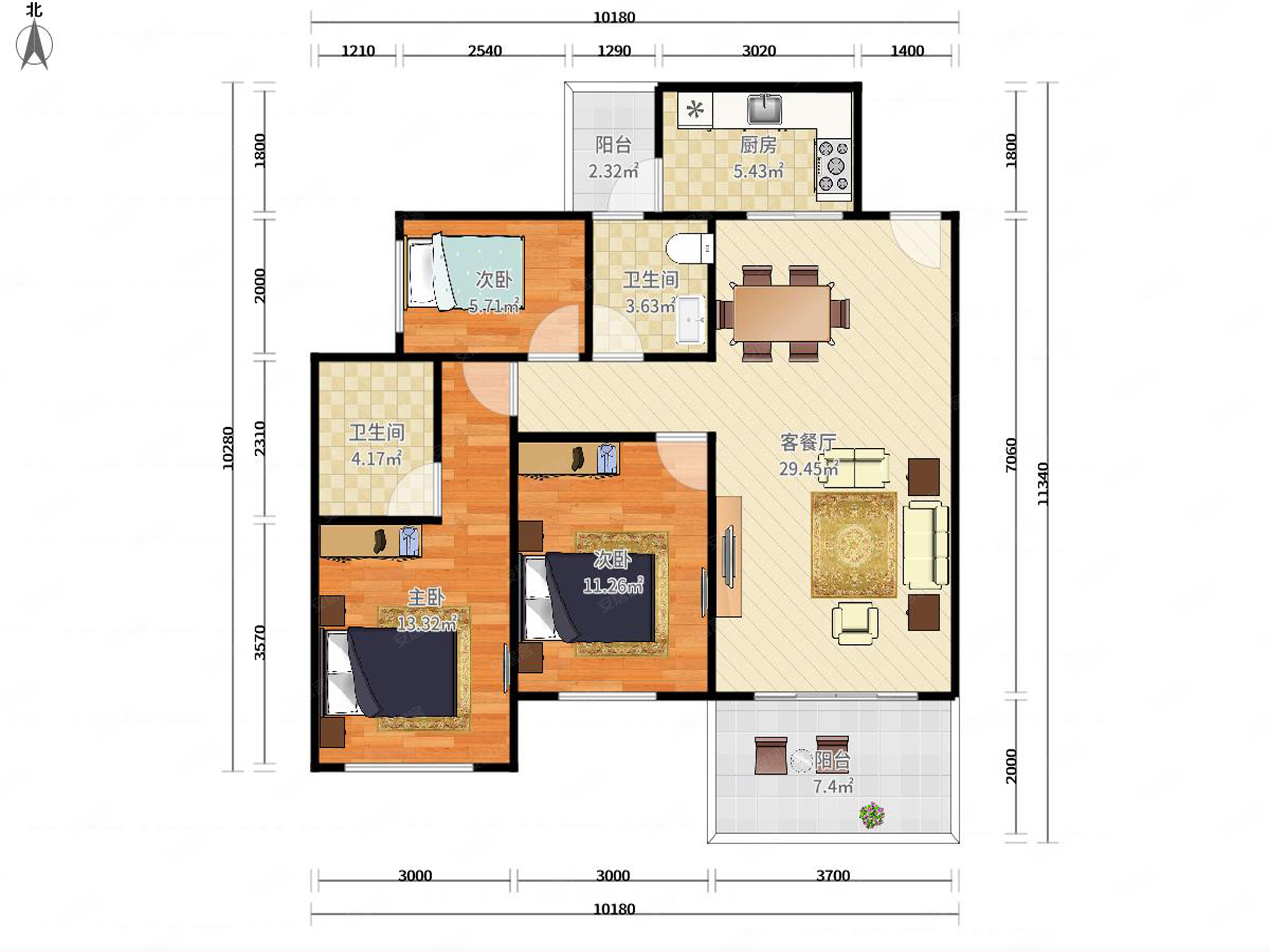 绿茵温莎堡全新装修103平3房急售188万满五
