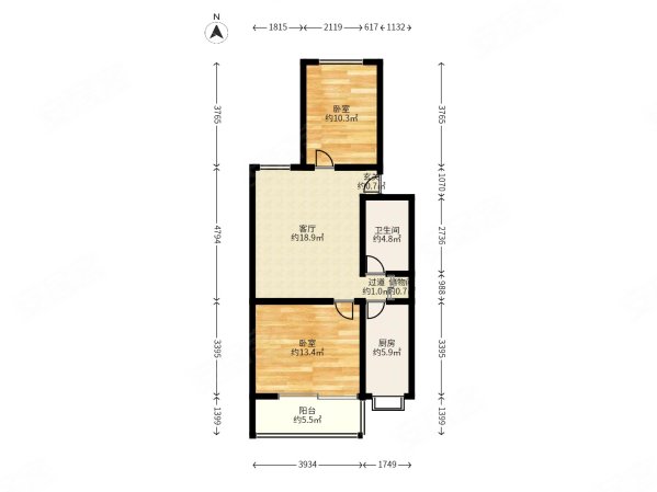 信园2室1厅1卫72.02㎡南北219万