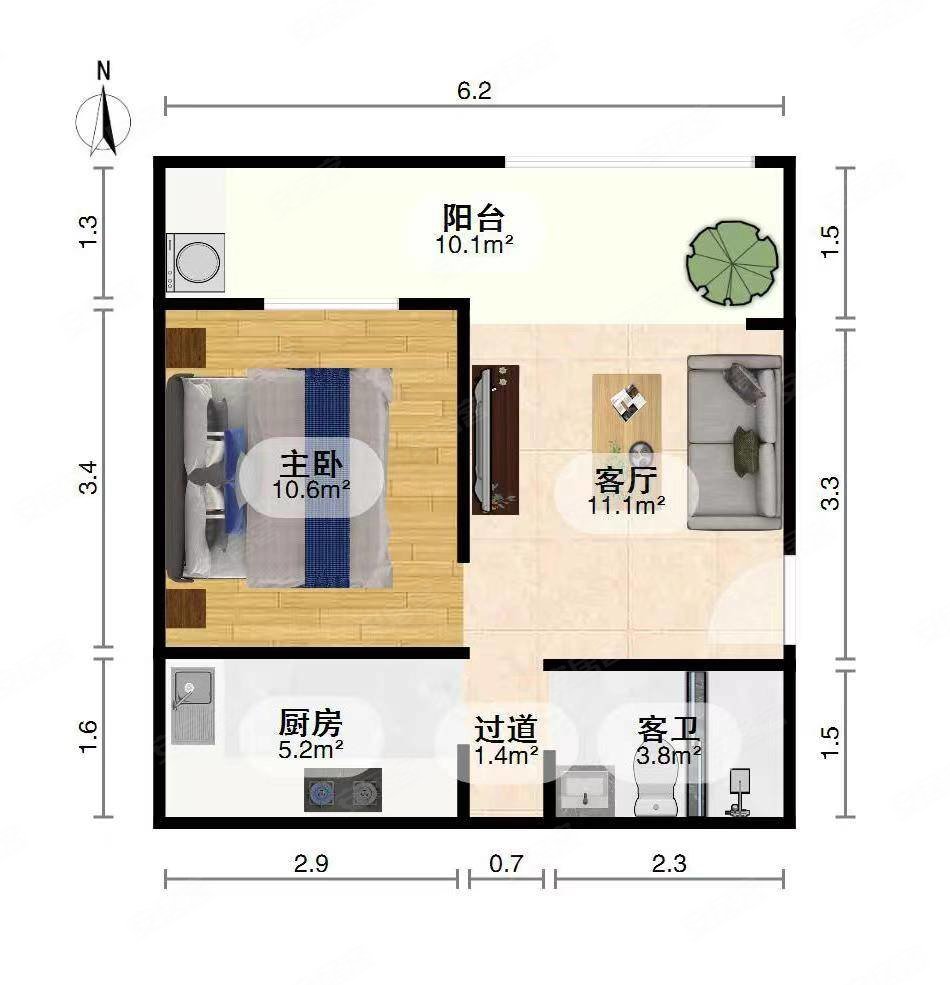 时代天骄二区1室1厅1卫37㎡南北20.6万