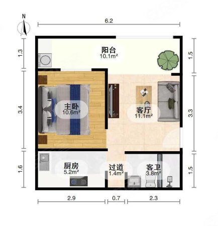 时代天骄二区1室1厅1卫37㎡南北20.6万