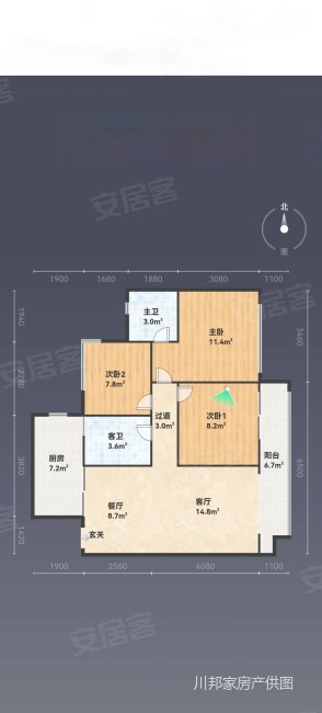 云湖一号3室2厅2卫97㎡南北55.8万