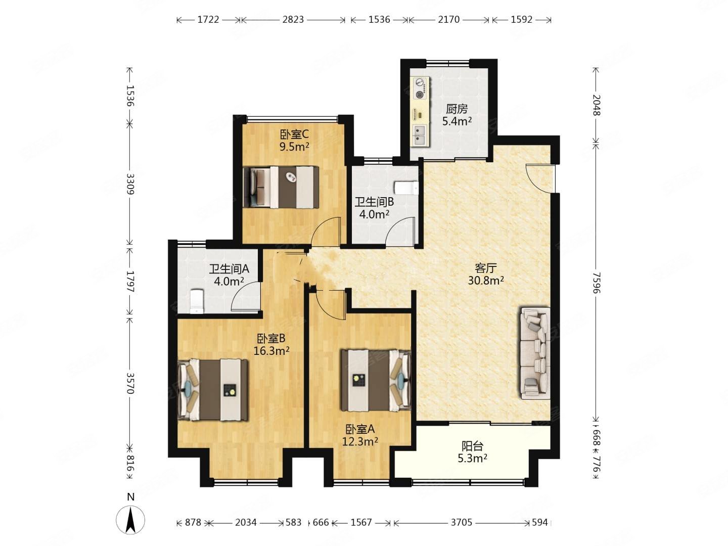 建发泱著3室2厅2卫119㎡南北255万