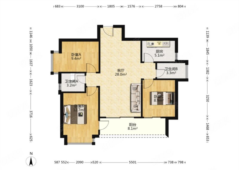 依云水岸三期 南向采光好 近地铁 刚需小三居 停车方便