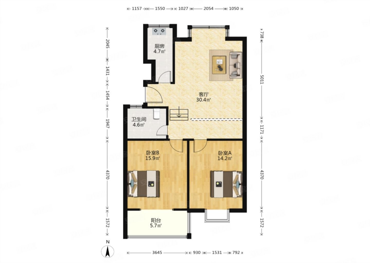 西苑叁小  枫林绿洲三楼  婚房精装三年 带地下室 两室朝阳