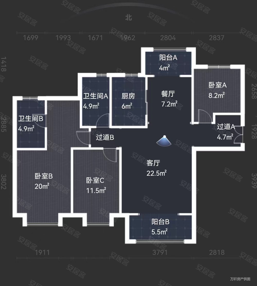 万达天玺3室2厅2卫143㎡南北550万