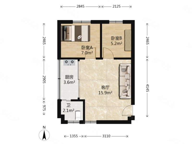 听涛雅苑 2 房  41.57 方 品质小区 繁华地段