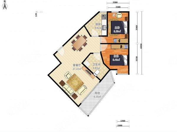 深圳福田竹子林新浩城花园新浩城2房,1号线侨城东地铁口,家私齐全,近