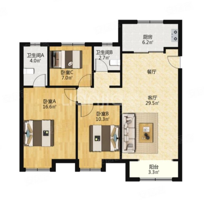 金地大境 三室两厅两卫 精装临近潮白 采光好