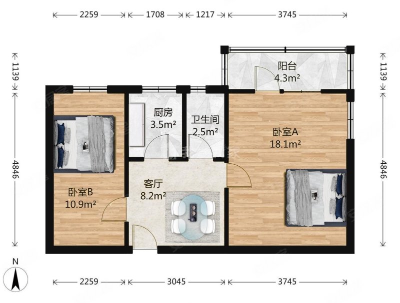 北洼西里小区(海淀)2室1厅1卫65.1㎡东北530万