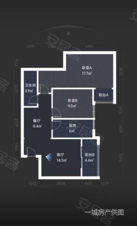 海璟台北湾(北区)2室2厅1卫90.78㎡南117万