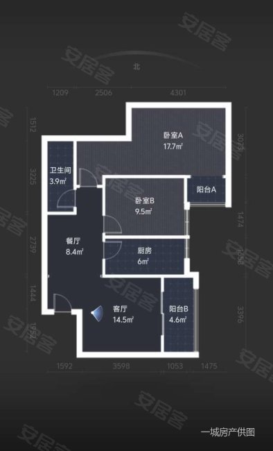 海璟台北湾(北区)2室2厅1卫90.78㎡南117万