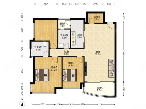 广州黄埔大沙地黄埔花园黄埔花园 3室2厅2卫 电梯房 精装修 129平出租