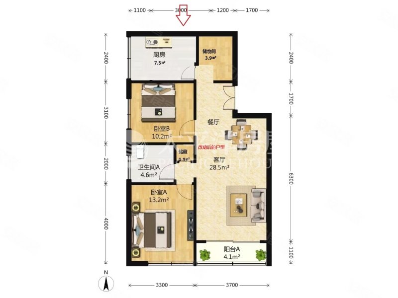 虹桥河滨花园2室2厅2卫103.42㎡南1100万