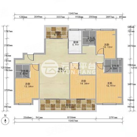 江南境秀4室2厅3卫142.41㎡南北580万