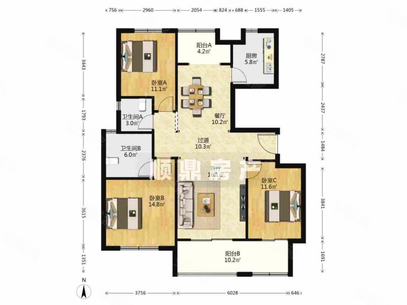 宏图上水庭院3室2厅1卫113㎡南北500万