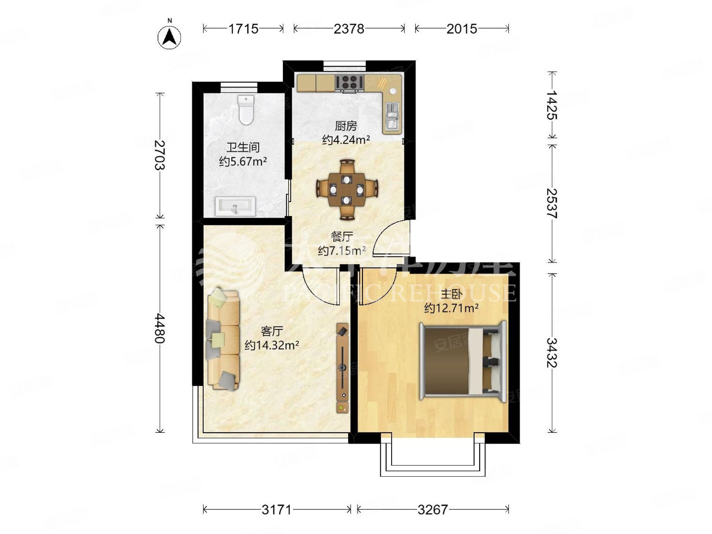 文化馨苑1室1厅1卫52.47㎡南398万