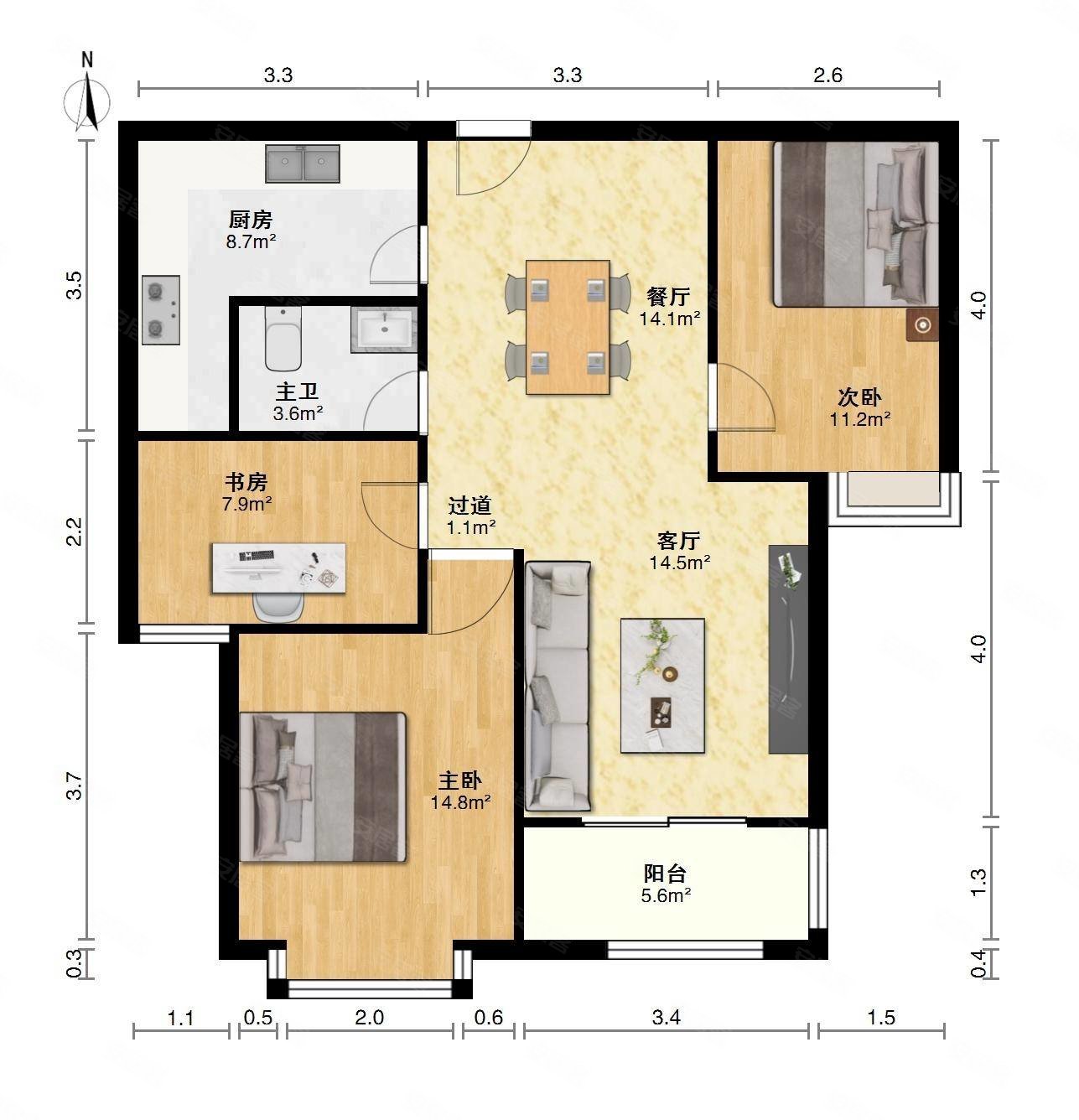 中冶枫树湾2室2厅1卫80.43㎡南北54万