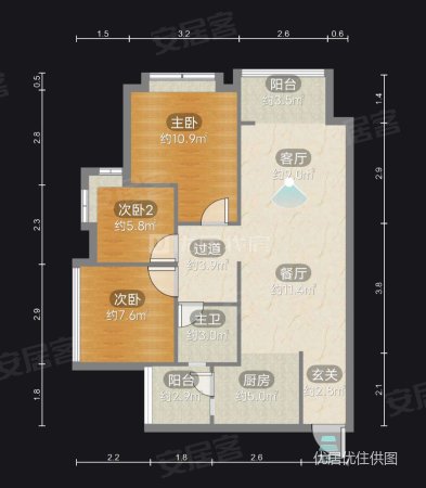 中铁逸都国际(G区)二期3室2厅1卫77㎡南北78万