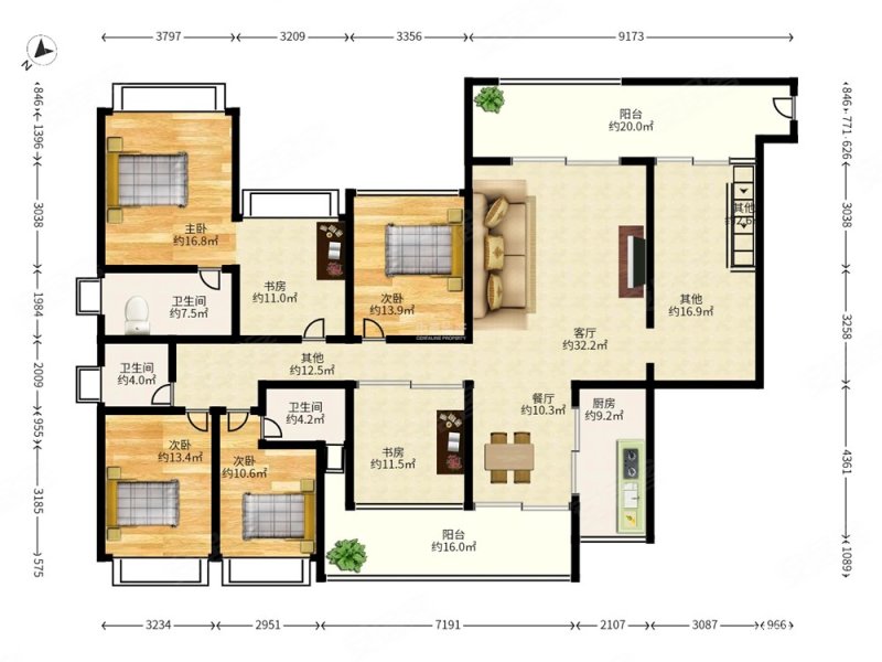 公园大地 精装176平 诚心卖 户型方正 南北通透