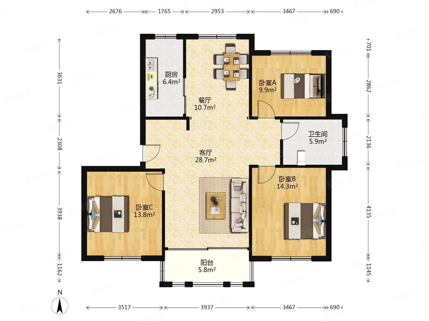 广厦天都城天泉苑3室2厅1卫114.95㎡南228万