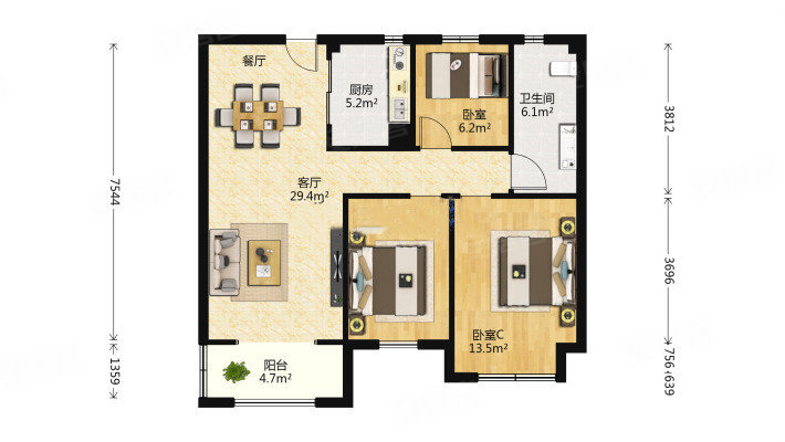 连廊户型两室朝阳客厅朝阳花语城二期