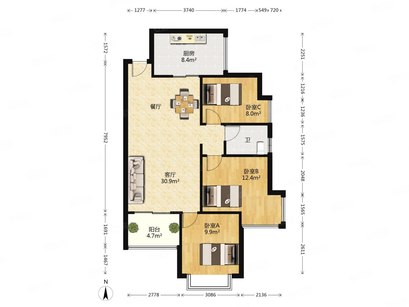 华发峰景湾3室1厅1卫99.38㎡南270万
