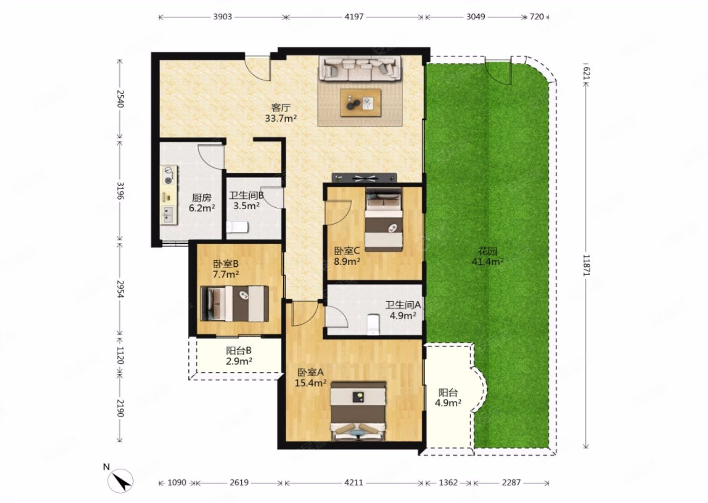 蜀汉路东,一楼40平私家花园,标准套三双卫,户型方正交通方便,锦汇花园