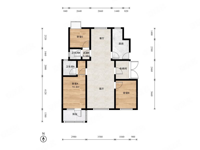 北京城建琨廷(北区)3室2厅2卫126.59㎡南北239万