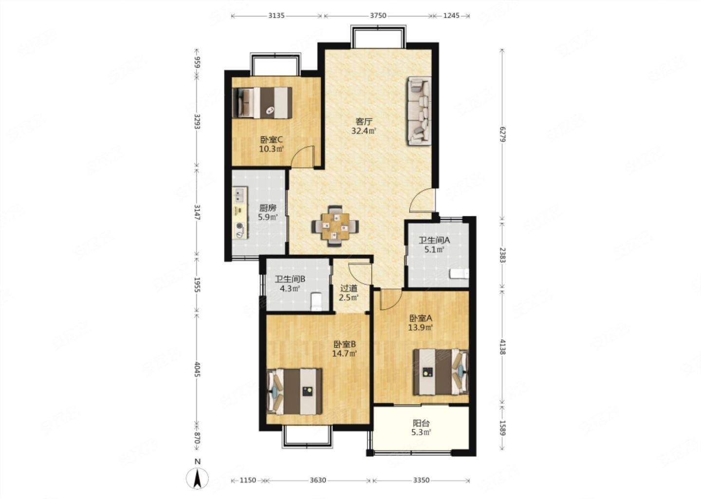 嘉和苑精装大3房本店房源看房有钥匙奶奶楼层带车库