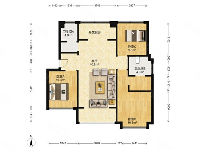 合盈园三室两厅两卫中间楼层南北通透随时可以看房