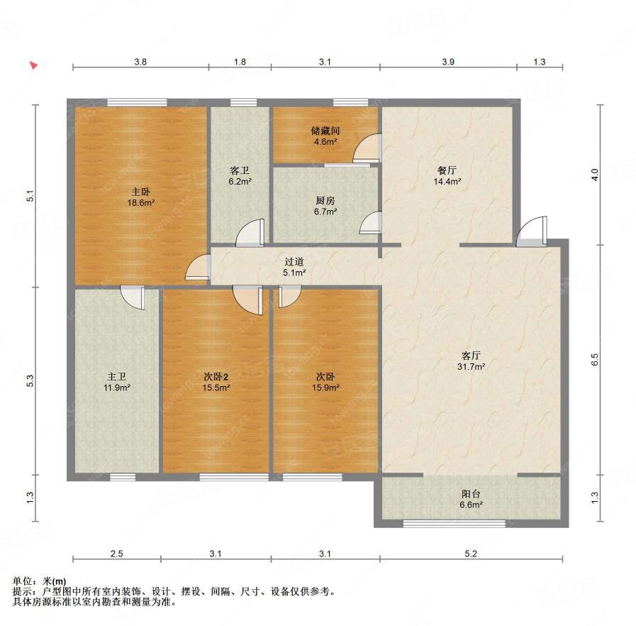 外滩16区3室2厅2卫120㎡南北109万