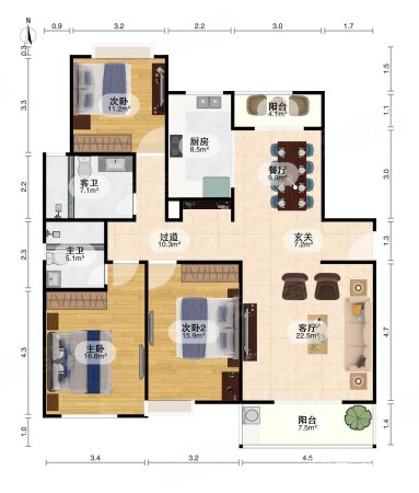 阳光嘉苑3室2厅2卫139.51㎡南北125万