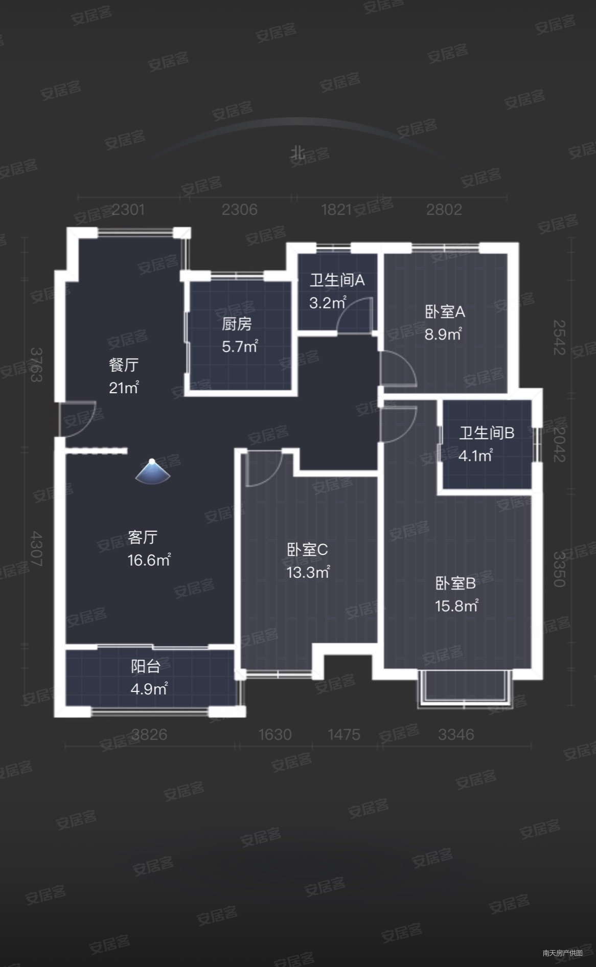 景瑞上府3室2厅2卫126㎡南350万