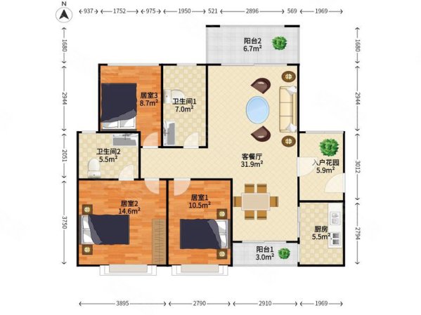 保利花城,3室2厅2卫,118.50平,精装修,南北对流