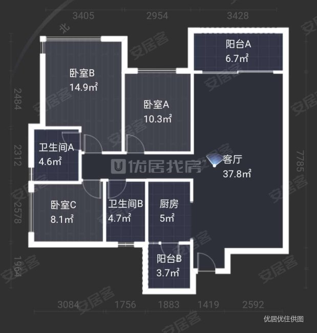 四季贵州椿棠府一期3室2厅2卫117.44㎡南北87万