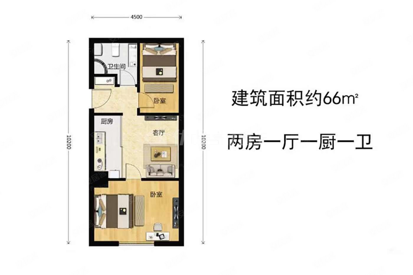 me公寓2室1厅1卫66.71㎡南北50万