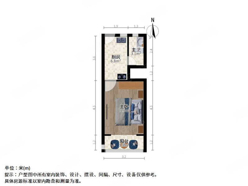 大连西路540弄小区1室0厅1卫31.72㎡南北189万