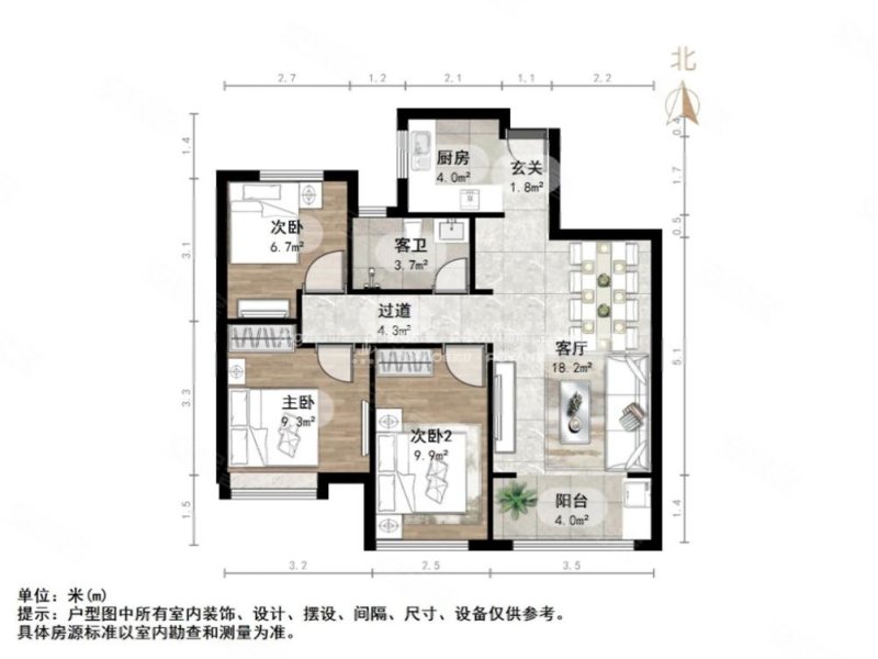 龙湖水晶郦城东区3室2厅1卫97.24㎡南北150万