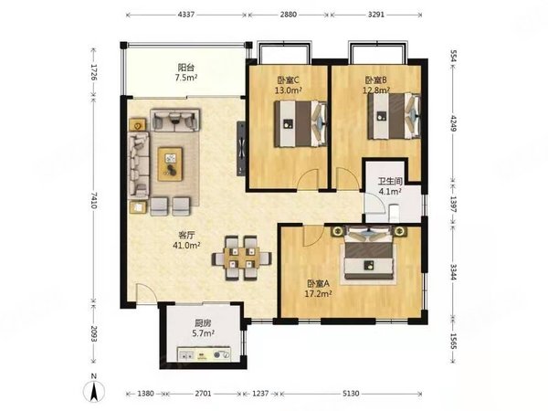 广州天河天河北金海花园金海花园 3 房 104 方出租房源真实图片