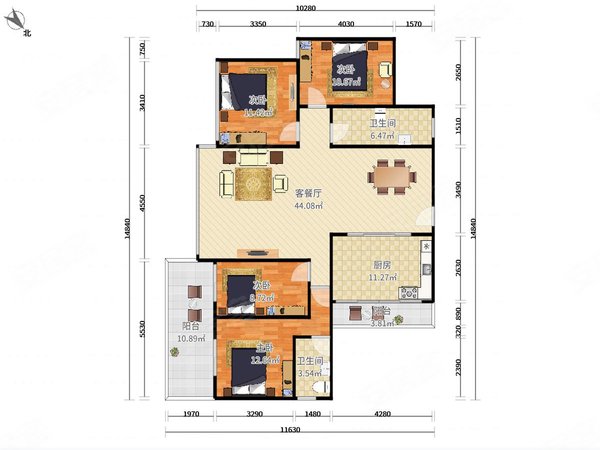 深圳南山科技园岸芷汀兰岸芷汀兰一线海景四房,前后双阳台户型,南北