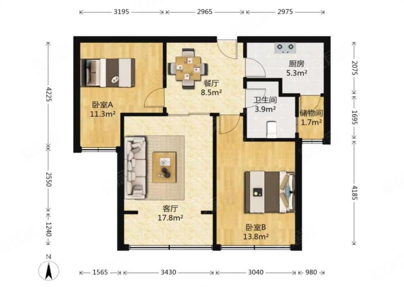 保利花园 中间好楼层 大两房 电梯房 产权清晰 朝南 近地铁