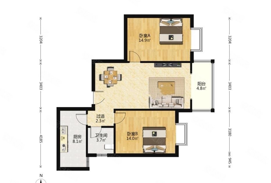 紫郡长安(南区)2室2厅1卫95㎡西122万